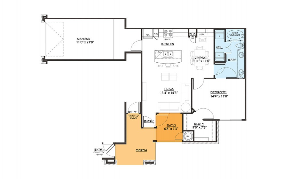 A1 - 1 bedroom floorplan layout with 1 bath and 760 square feet (1st floor 2D)