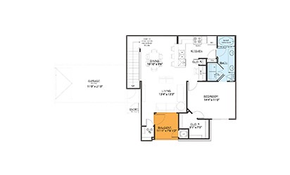 A2 - 1 bedroom floorplan layout with 1 bath and 879 square feet