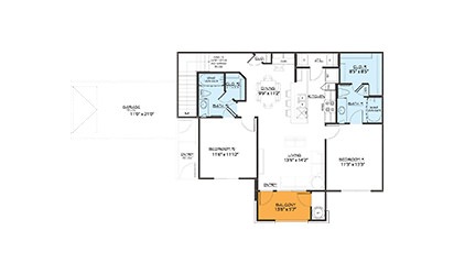 B2 - 2 bedroom floorplan layout with 2 bath and 1126 square feet