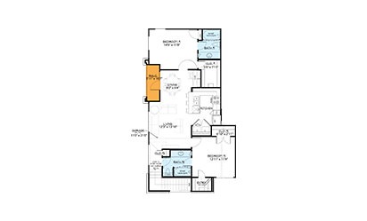 B4 - 2 bedroom floorplan layout with 2 bath and 1074 square feet