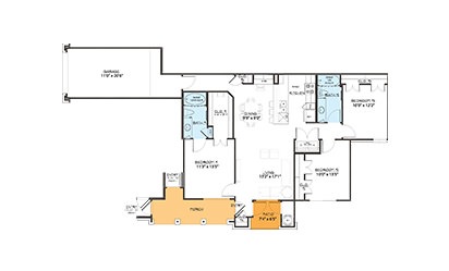 C1 - 3 bedroom floorplan layout with 2 bath and 1240 square feet